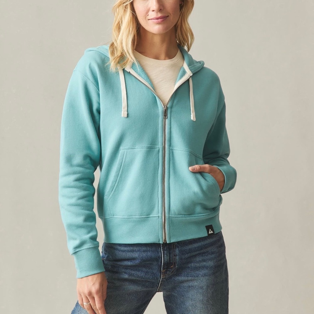 NWOT American Giant Women's Midweight Full Zip Hoodie Teal Blue Cotton Fleece XS